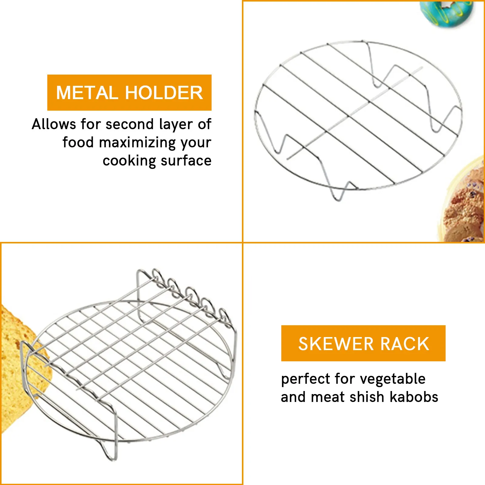 

Air Fryer Accessories Set High Quality Baking Basket Pizza Plate Grill Pot Kitchen Cooking Tool 7/8 Inch Air Deep Fryer Parts