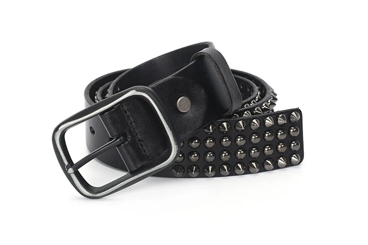 YR!Free shipping.men Fashion rivet leather belt.heavy punk cool thick cowhide belt.quality luxury buckle belt