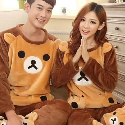 

Spring, Autumn And Winter Easily Bear Warm Tracksuit Men And Women Couples Biscuit Bear Thick Flannel Pajamas Warm