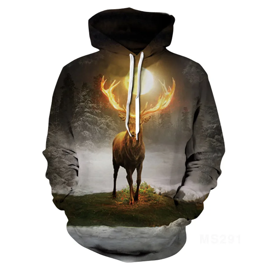 

2021 new visual colorful sweater color art animal landscape abstract 3D printing pullover hooded sweater