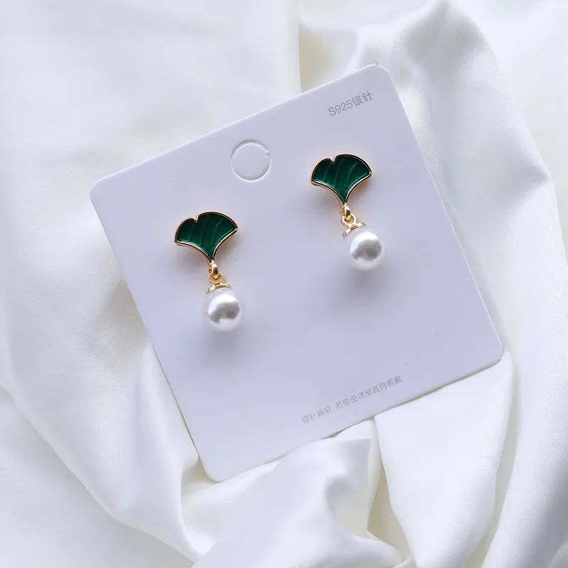 Милые серьги для девушек характерные сетчатые красные гинкго с жемчугом и