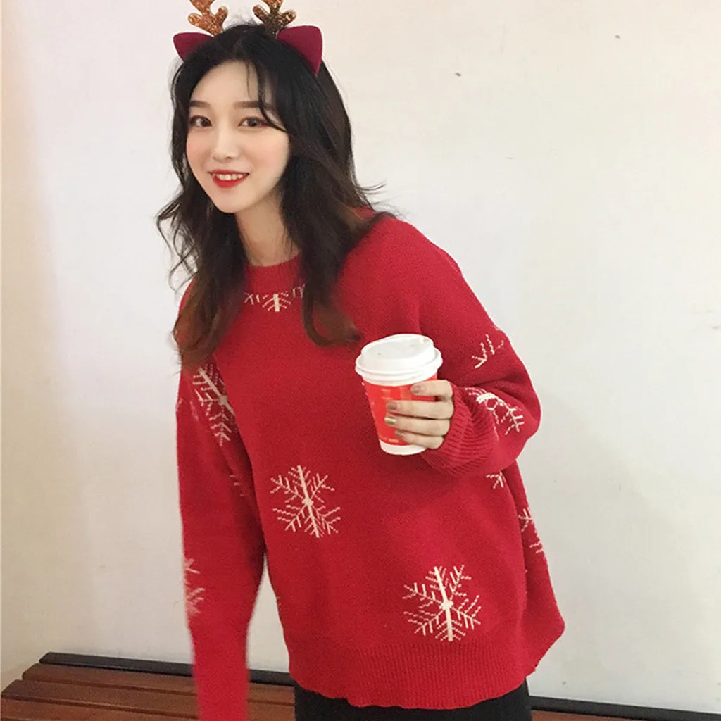 Christmas Women Sweater Santa Claus Reindeer Printed O-neck Long Sleeve Women Pullovers Winter Jumpers Knitwear Sweater
