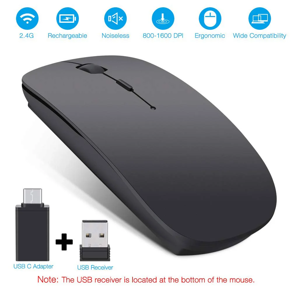 Беспроводная мышь заряжаемая ультра Бесшумная оптическая с usb кабелем JHP