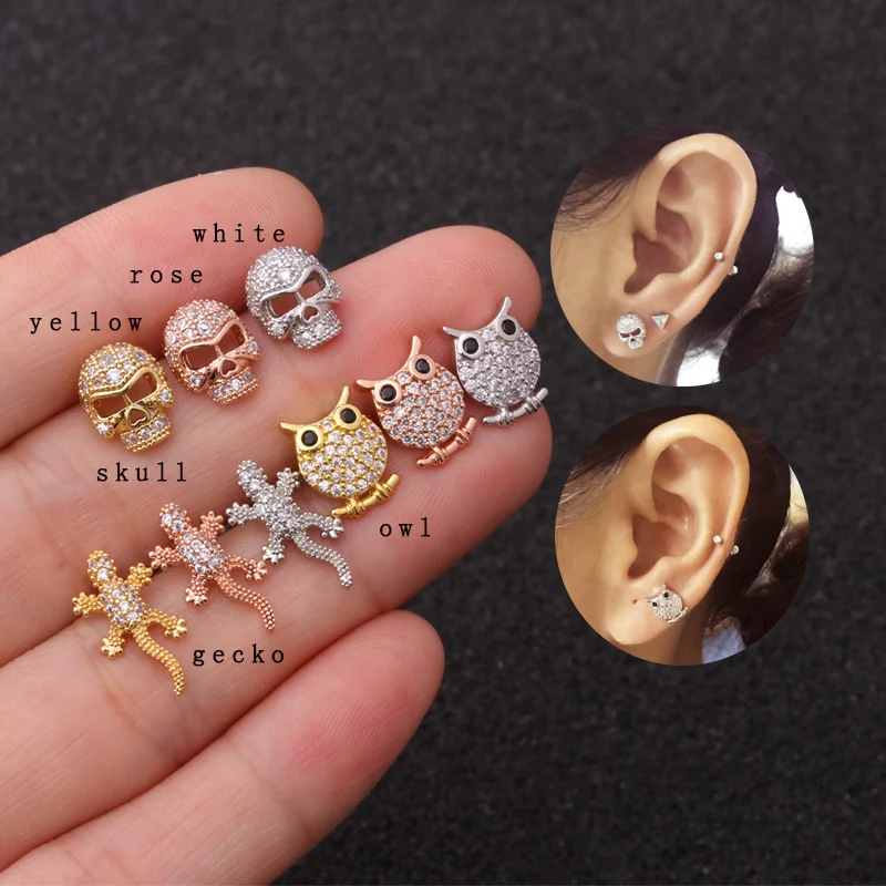 Sellsets 1 шт. Новое поступление Розовое золото серебристый оттенок CZ Сова череп