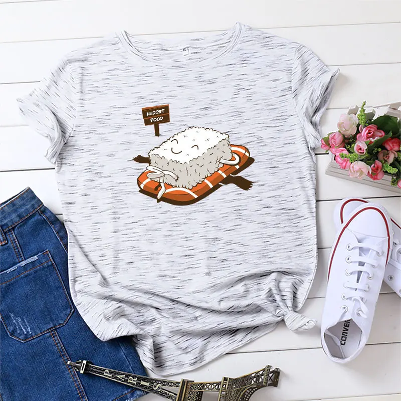 

Summer Cute Sushi Print T-shirt 100% Cotton O Neck New Casual Short Sleeve T Shirt Women Fashion Basic Tops