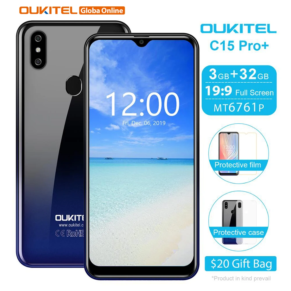 OUKITEL C15 Pro + смартфон 3 Гб ОЗУ 32 ПЗУ 6 088 дюймов мобильный телефон 3200 мАч отпечаток