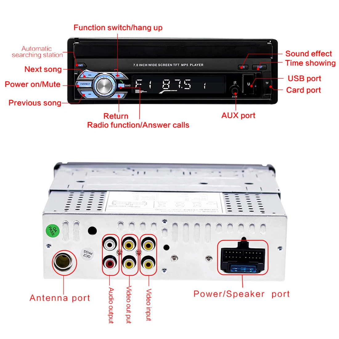 

7" HD 1Din Car Stereo Radio GPS Retractable Screen MP5 Player Bluetooth Autoradio Mirror Link Radios Tape Recorder