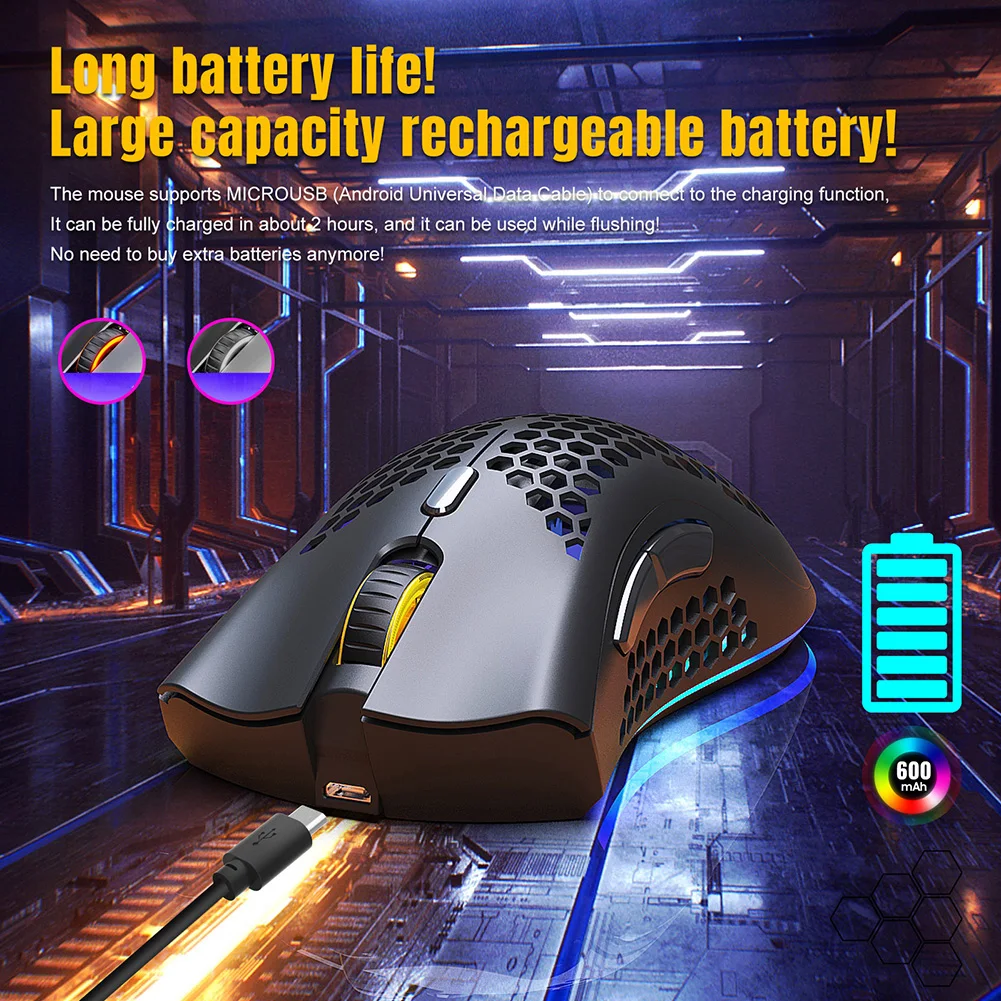 2 4ghz wireless mouse 7 button rgb backlit optical computer gaming mouse lightweight hollow out shell gamer mice for laptop pc free global shipping