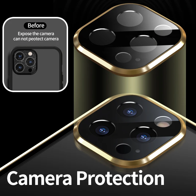 360 Double Sided Glass Magnetic Adsorption Metal Phone Case For iPhone 13 12 Mini 11 14 Pro Max Camera Lens Protector Film Cover