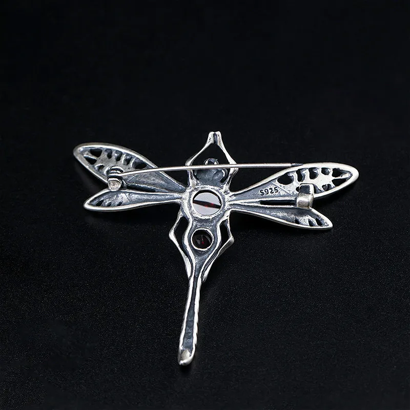 Retro Real 925 Sterling Silver Garnet Dragonfly Pearl Brooch For Women Thai Handmade Vintage Jewelry Flyleaf | Украшения и