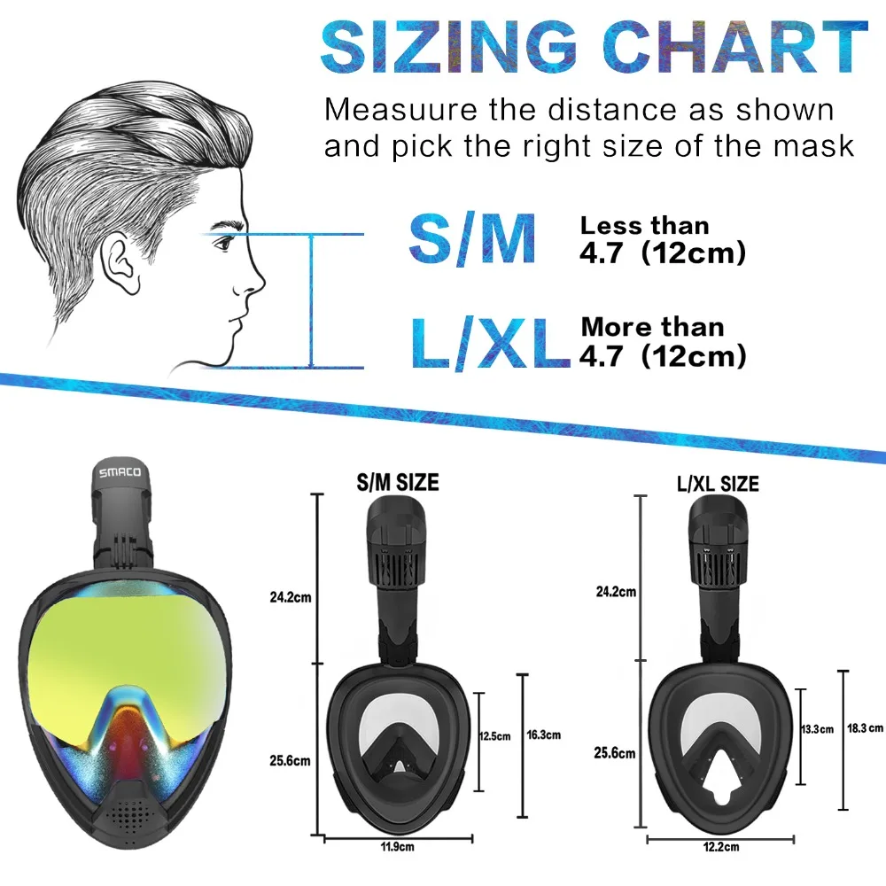Незапотевающая маска Smaco для подводного плавания с аквалангом дайвинга на все