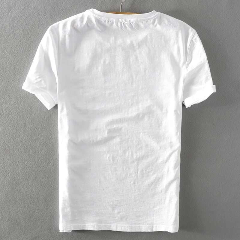 Футболка мужская с забавной мультяшной вышивкой хлопково-Льняная тонкая дышащая