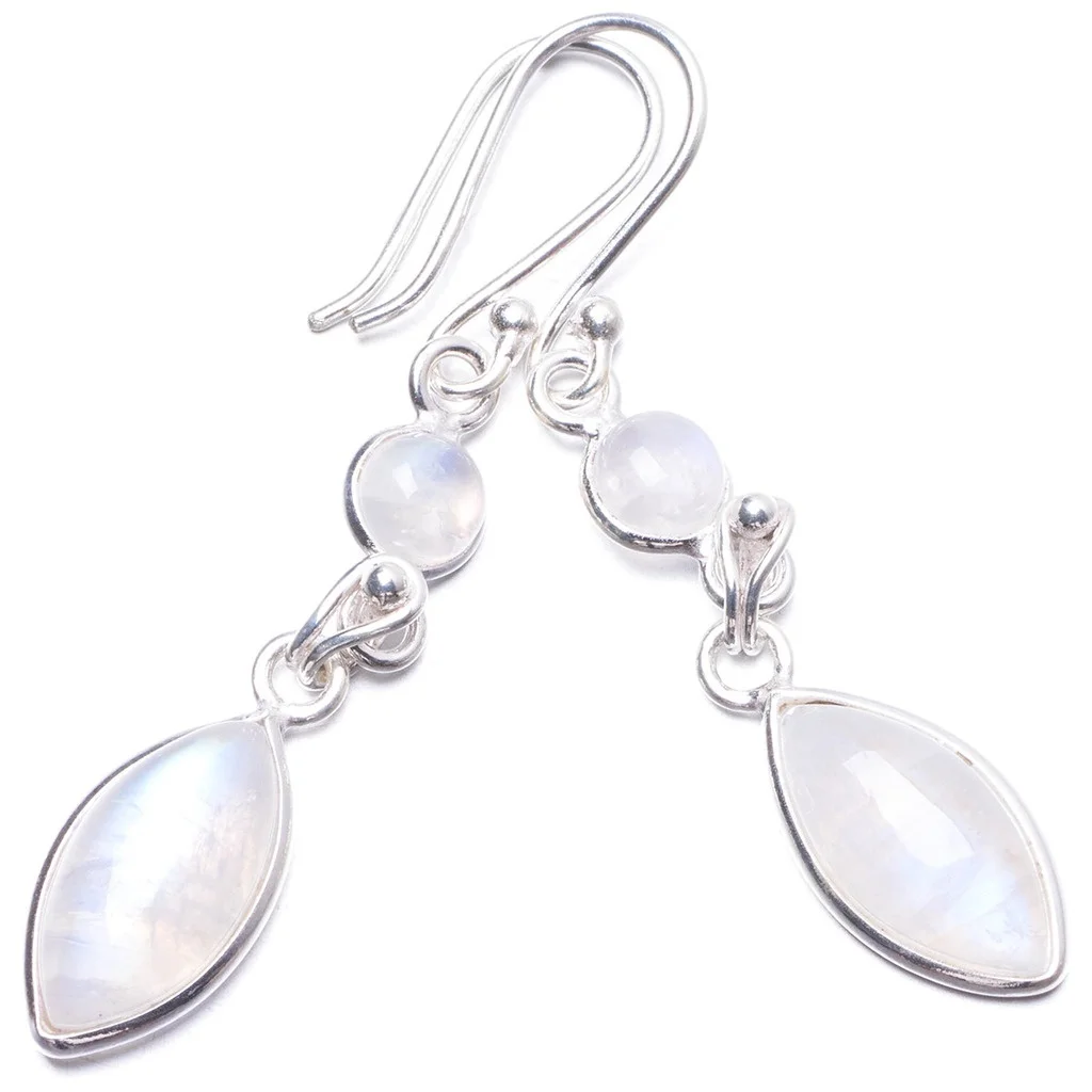 

Natural Rainbow Moonstone Handmade Unique 925 Sterling Silver Earrings 1.75" Y3246