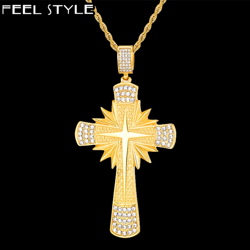 Хип хоп мужские микро проложить Стразы крест подвески и ожерелья титановая