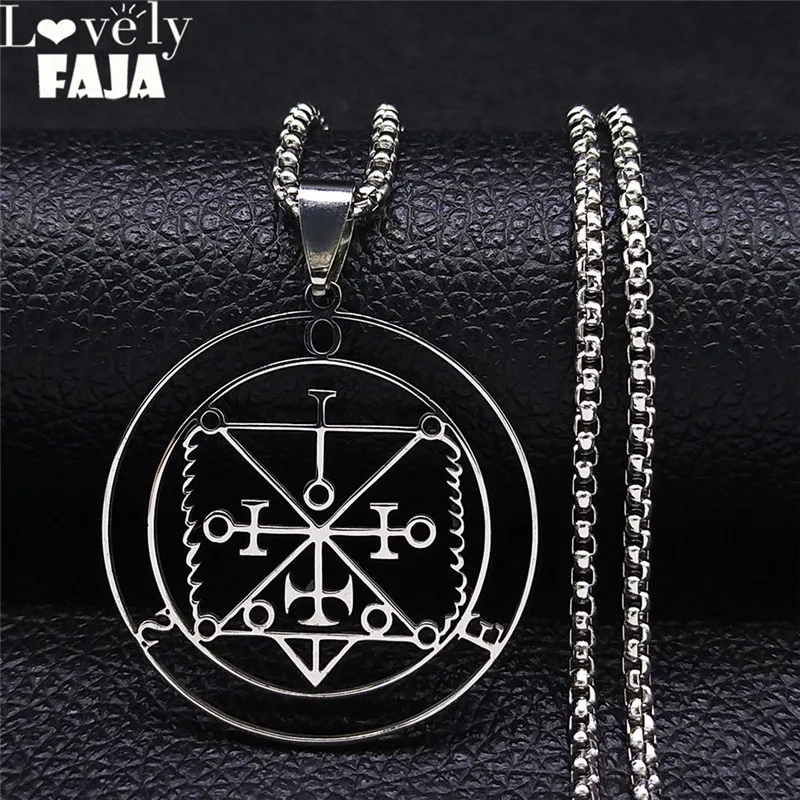 

Sigeal Sigil De Lucifer Stainless Steel Satan Necklace Women OSE Lazer Key Baphomet Stamp Necklace Jewelry chaine acier N4460S03