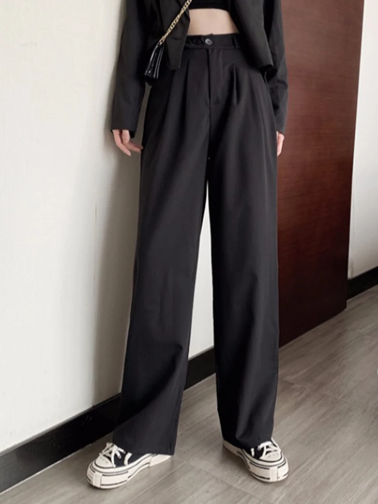 

Wavsiyier Suit Spring Office Autumn Fashion Solid Trousers Women Casual Straight Wide Leg Korean High Waist Pant 2020 Loose