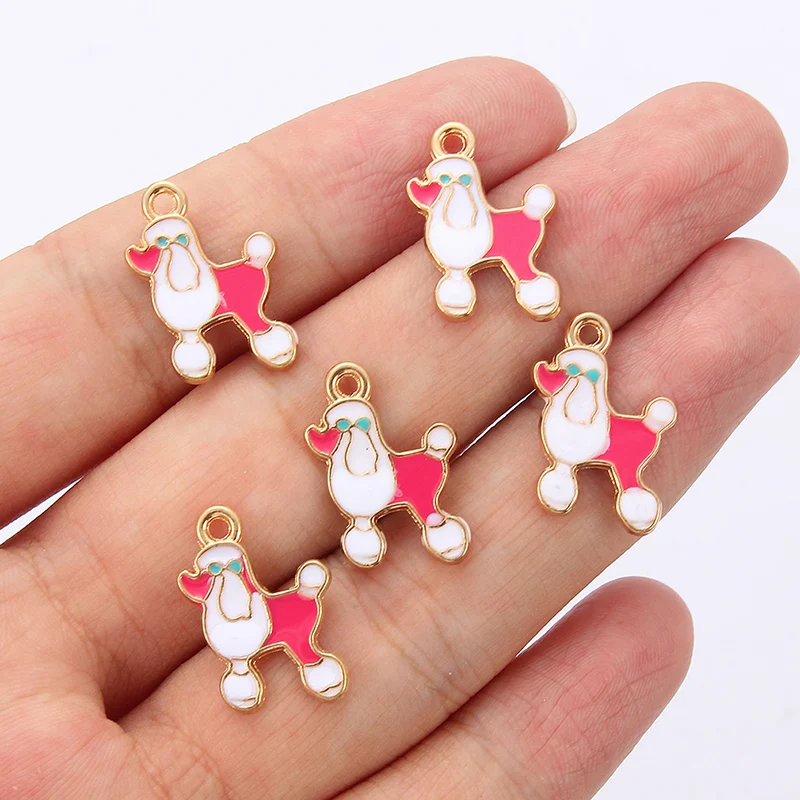 10 шт. эмалированные подвески в виде маленького пуделя|Шармы| |