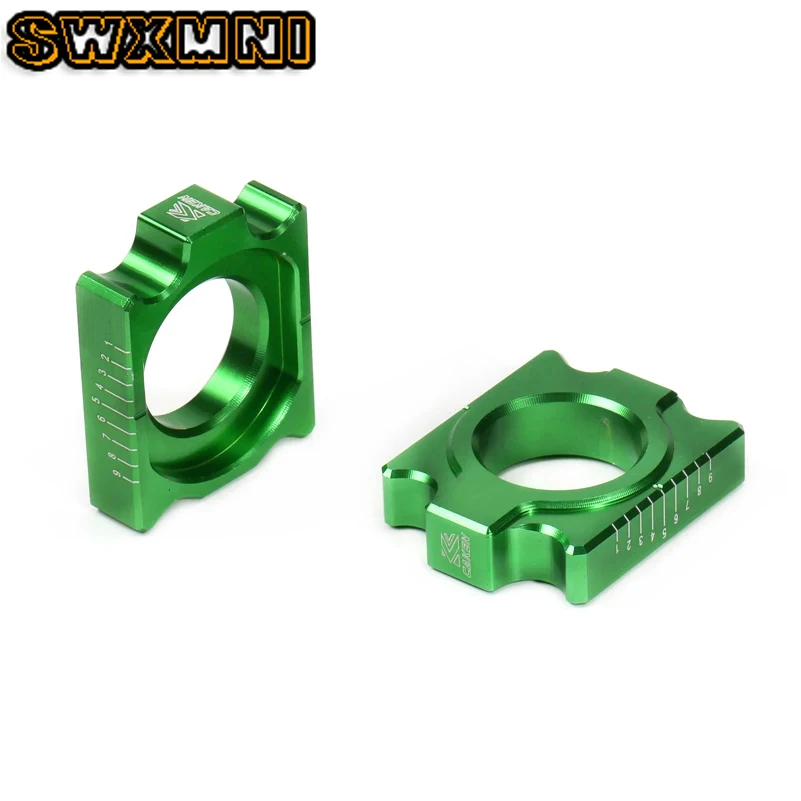 

New Motorcycle CNC Green Axle Block Chain Adjuster For KAWASAKI KX125 250 03-08 KX250F KXF250 04-16 KX450F KXF 450 06-16 KLX450R