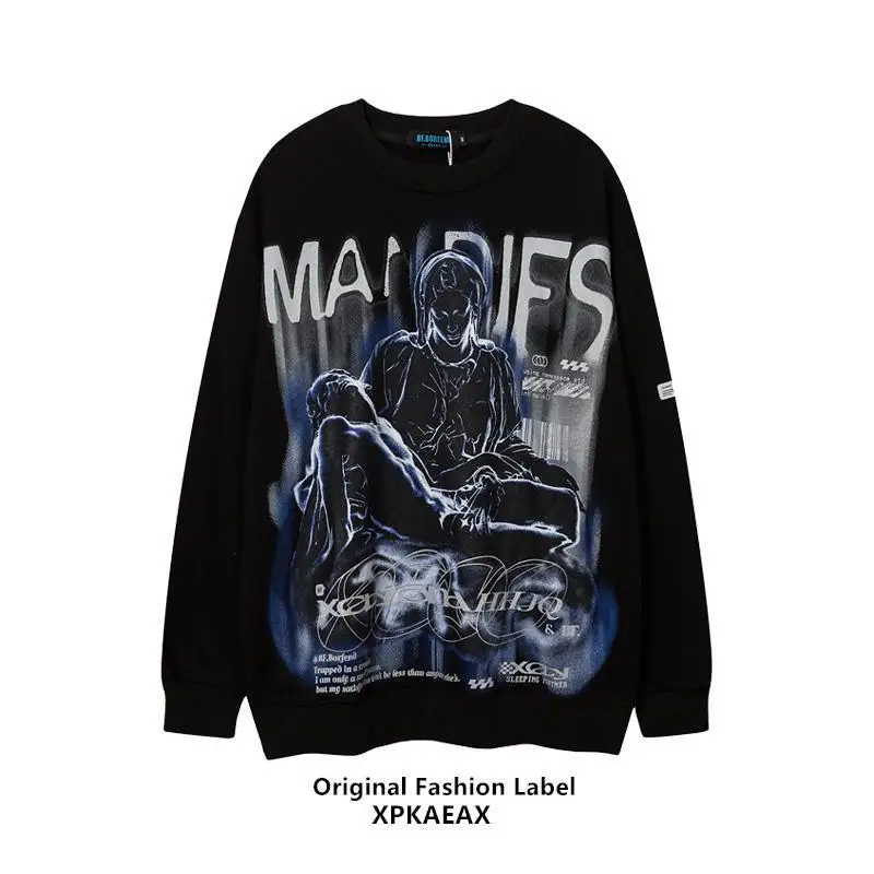 

Дизайнерский Оригинальный модный брендовый Американский ретро свитер винтажный осенний топ с круглым вырезом и длинным рукавом в темном с...