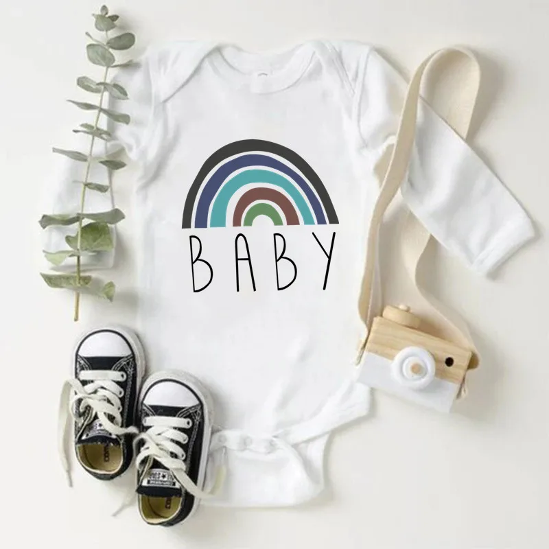 

New Baby Girls Boys Bodysuit Round Collar Long Sleeves Rainbow Baby Cotton Jumpsuit Newborn Casual Clothes