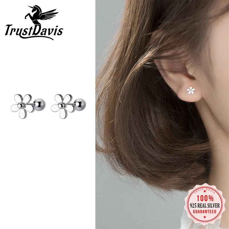 

Серебряные серьги-гвоздики TrustDavis из настоящего серебра 925 пробы с цветком, милые серьги на день рождения для женщин и дочери, ювелирные изде...