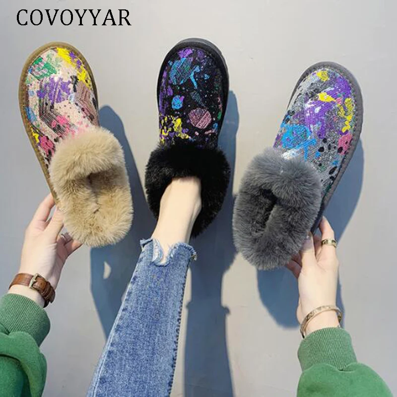 COVOYYAR 2021 зимние сапоги женские блестящие Модные на платформе снежные плоской