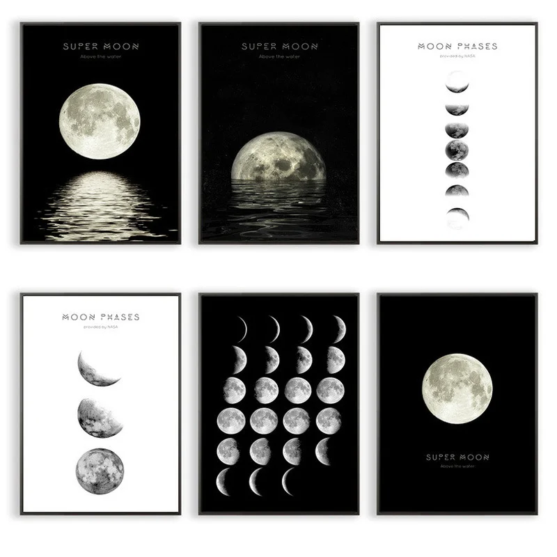 

Moonlight Modern Moon Living Room Decoration Painting Black and White Photography Frameless Background Wall Painting Core Decor