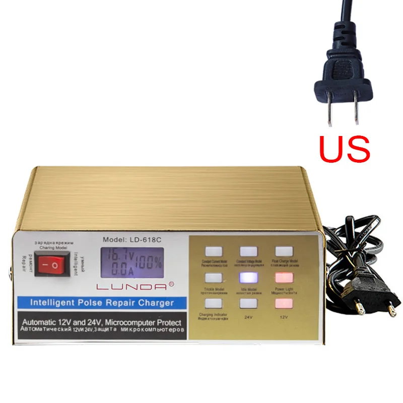 US Английская версия 12 V/24 V автомобиль Батарея Зарядное устройство светодиодный Дисплей автоматический интеллектуальный импульсный ремонт Зарядное устройство для всех свинцово-кислотных Батарея - Цвет: US