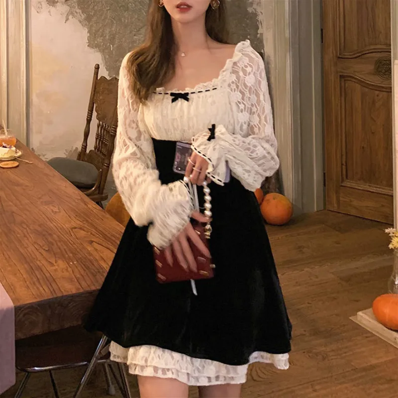 Платье женское кружевное элегантное во французском винтажном стиле весна 2021 |