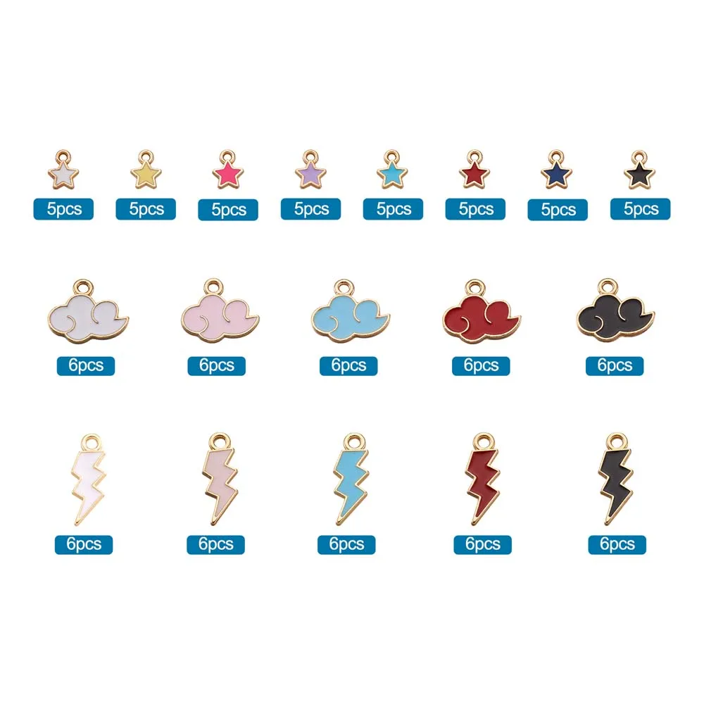 

pandahall Alloy Enamel Pendants Star Cloud Lightning Shapes for Jewelry Bracelet Earrings Making DIY Mixed Color 100pcs pcs/box
