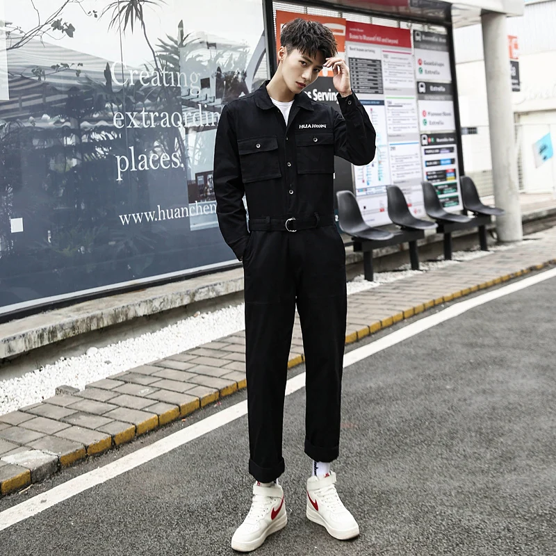 Men Cargo Pants Safari Style Boys Jumpsuits Male one-piece Bodysuit 95% Cotton M L XL XXL BLACK ORANGE KHAKI | Мужская одежда