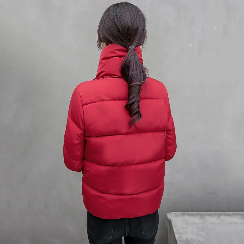 Женская ветрозащитная куртка однотонная теплая с воротником-стойкой на зиму 2021 |