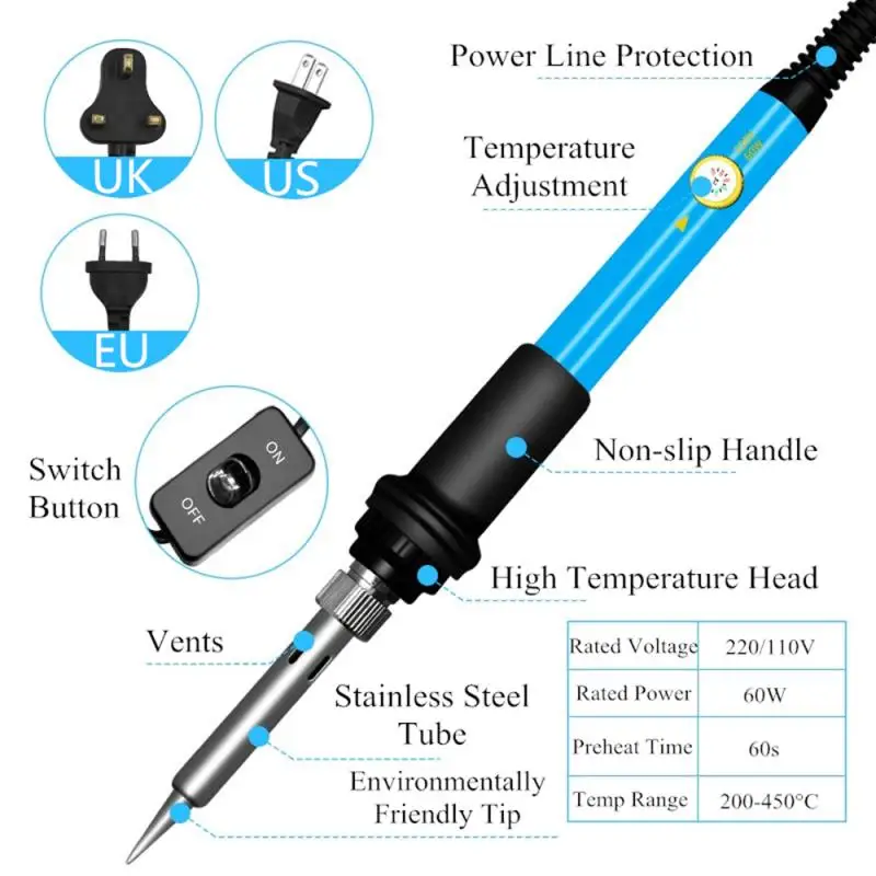 

379PCS Electric Soldering Iron kit 220V 110V EU/US 60W Welding Solder Rework Repair Tools With Multimeter Soldering Iron Tip