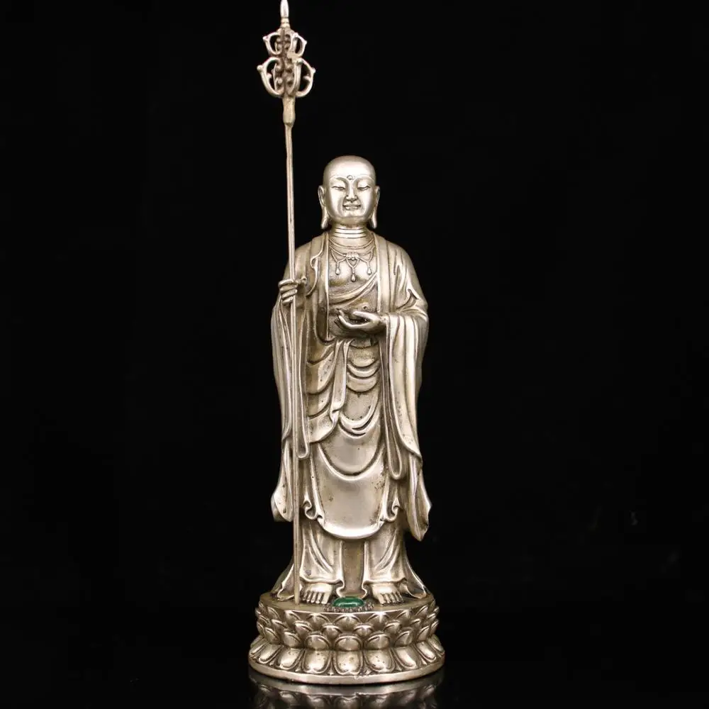 

wedding decoration China Pure copper Dizang Bodhisattva pure hand-built gilt silver inlaid gem Dizang Bodhisattva statue