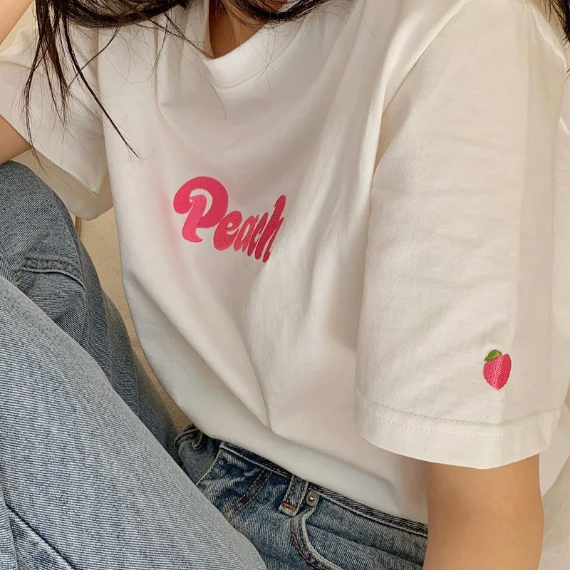 

KUSAHIKI Korean Letters Embroidery Woman Tshirts Causal Short Sleeve O-neck Graphic Tee 2021 Summer New Tshirt Feminimos 6H899