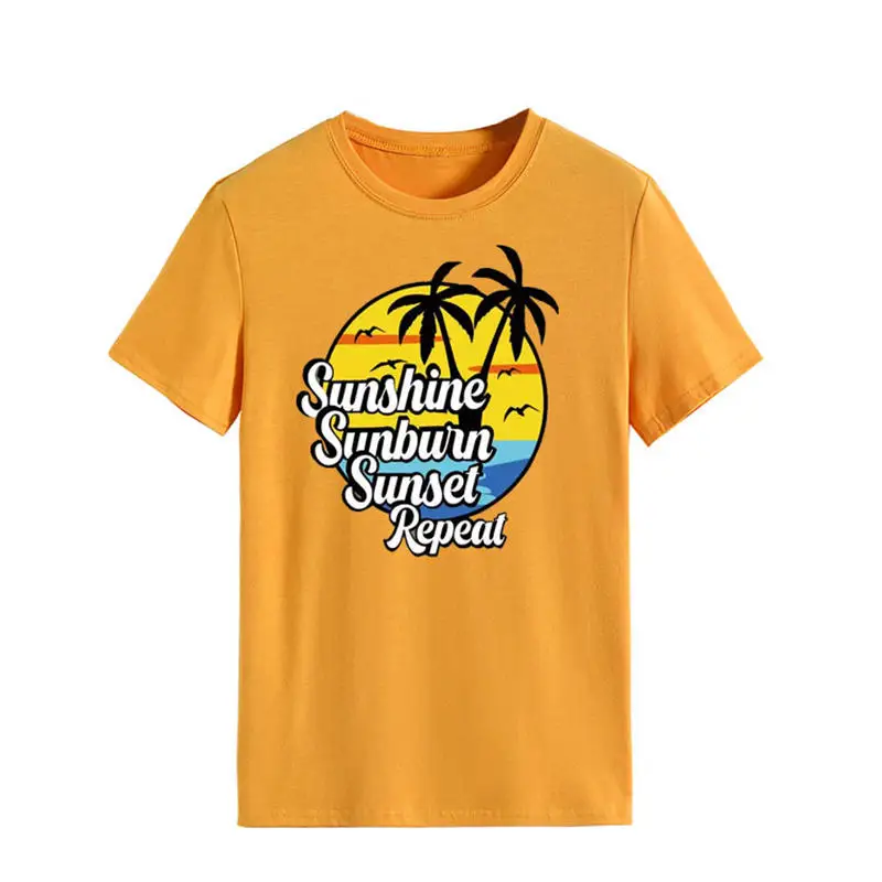 

Womens Sunshine Sunburn Sunset Repeat Graphics Aesthetic Funny Letters Soft Floral Tee Ladies Slogan Casual Top Hipster T-Shirt
