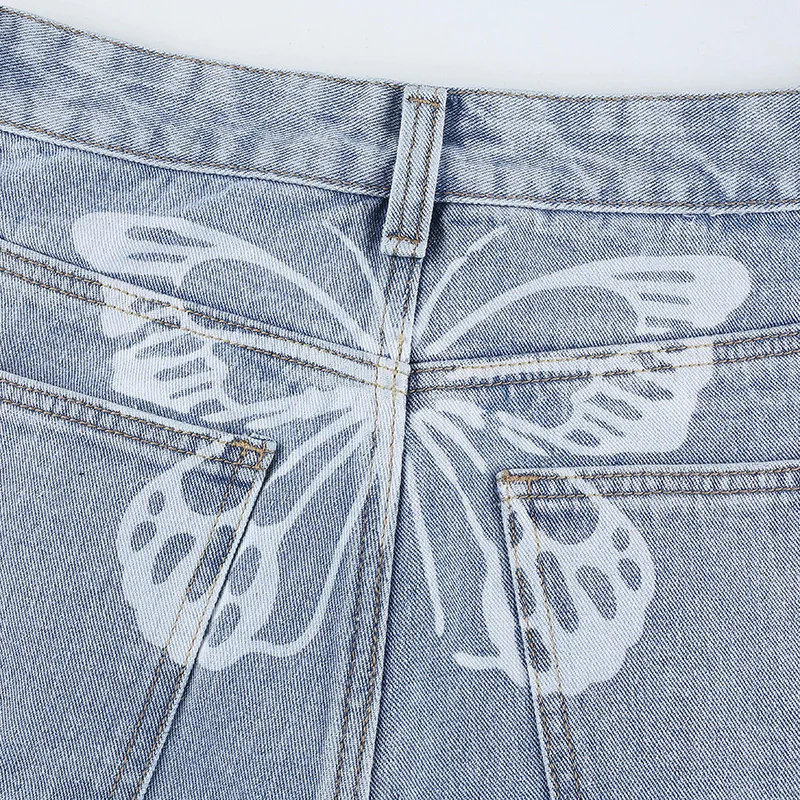 

Y2k Hip Butterfly Print Jeans Woman High Waist Harajuku Fashion Baggy Straight Pants 90s Oversize Streetwear Casual Mom Denim