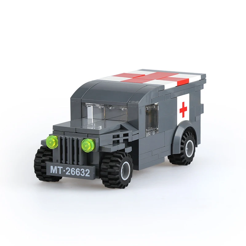 

World War II US military Vehicle Ambulance Car Model with ww2 Army Rescue Soldiers Building Block Toys for children Gift