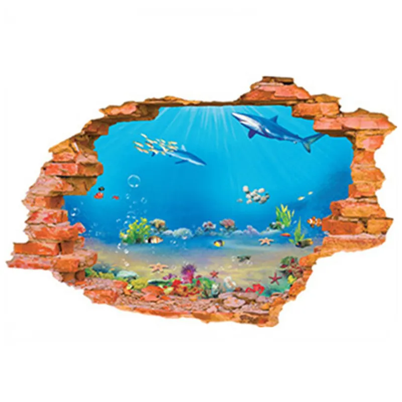 Подводный мир декорации сломанной виниловые настенные наклейки 3d с