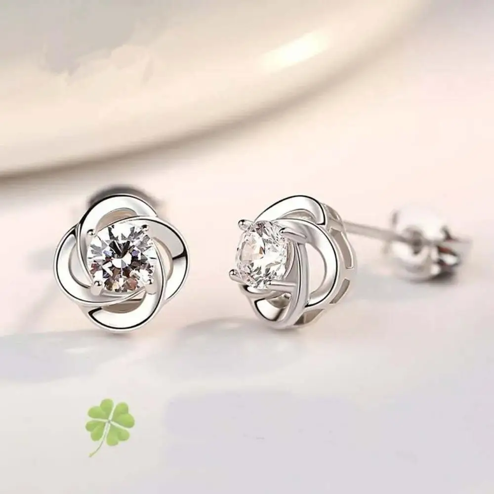 Посеребренные серьги с четырехлистным клевером lucky Простые Модные из