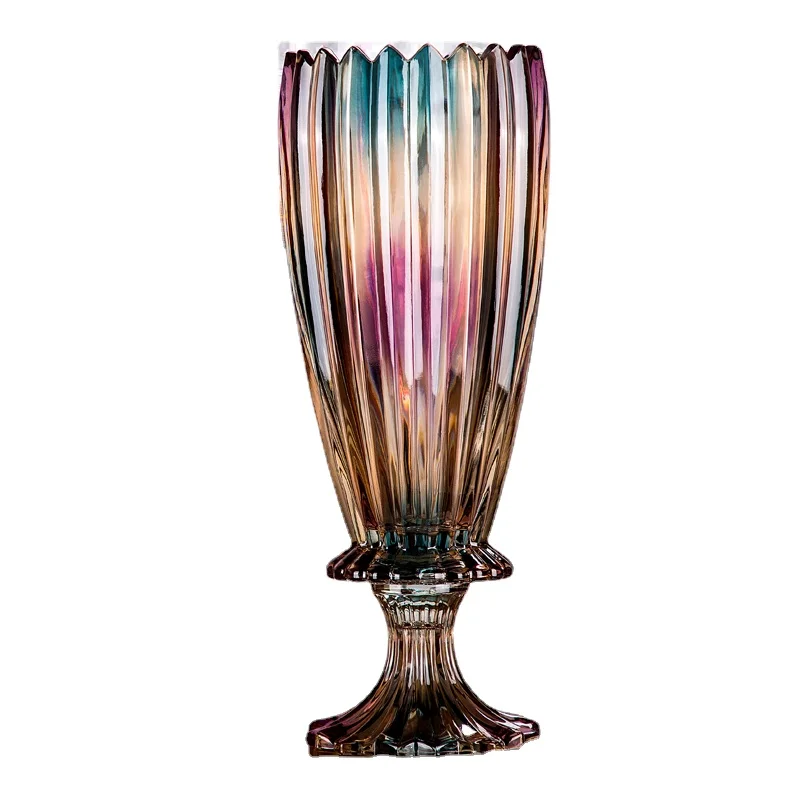 Современная простая большая ваза для цветов из золотистого стекла украшение