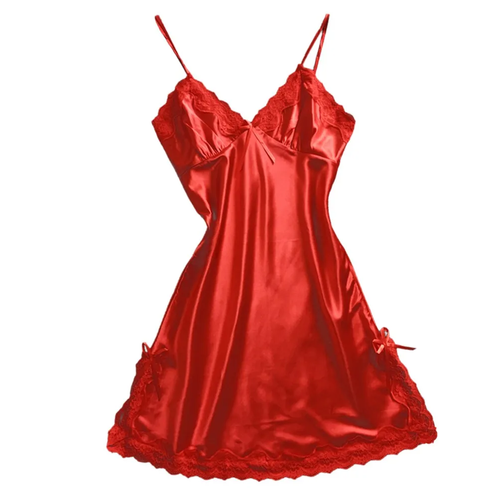 

Women Satin Sexy Bowknot Lace Lingerie Babydoll V-neck Sleepdress Underwear Nightdress Sleepwear Harness #501#