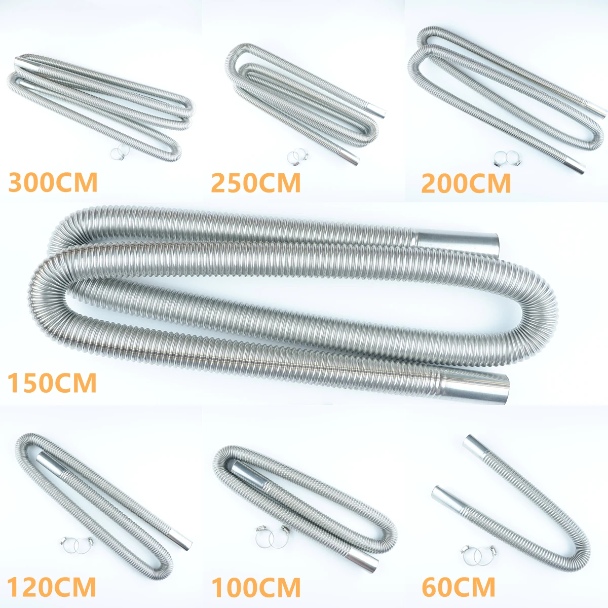 

60cm 100cm 120cm 150cm 200cm 250cm 300cm Air Diesel Parking Heater Stainless Steel Exhaust Pipe Tube Gas Vent Hose For Car Heate