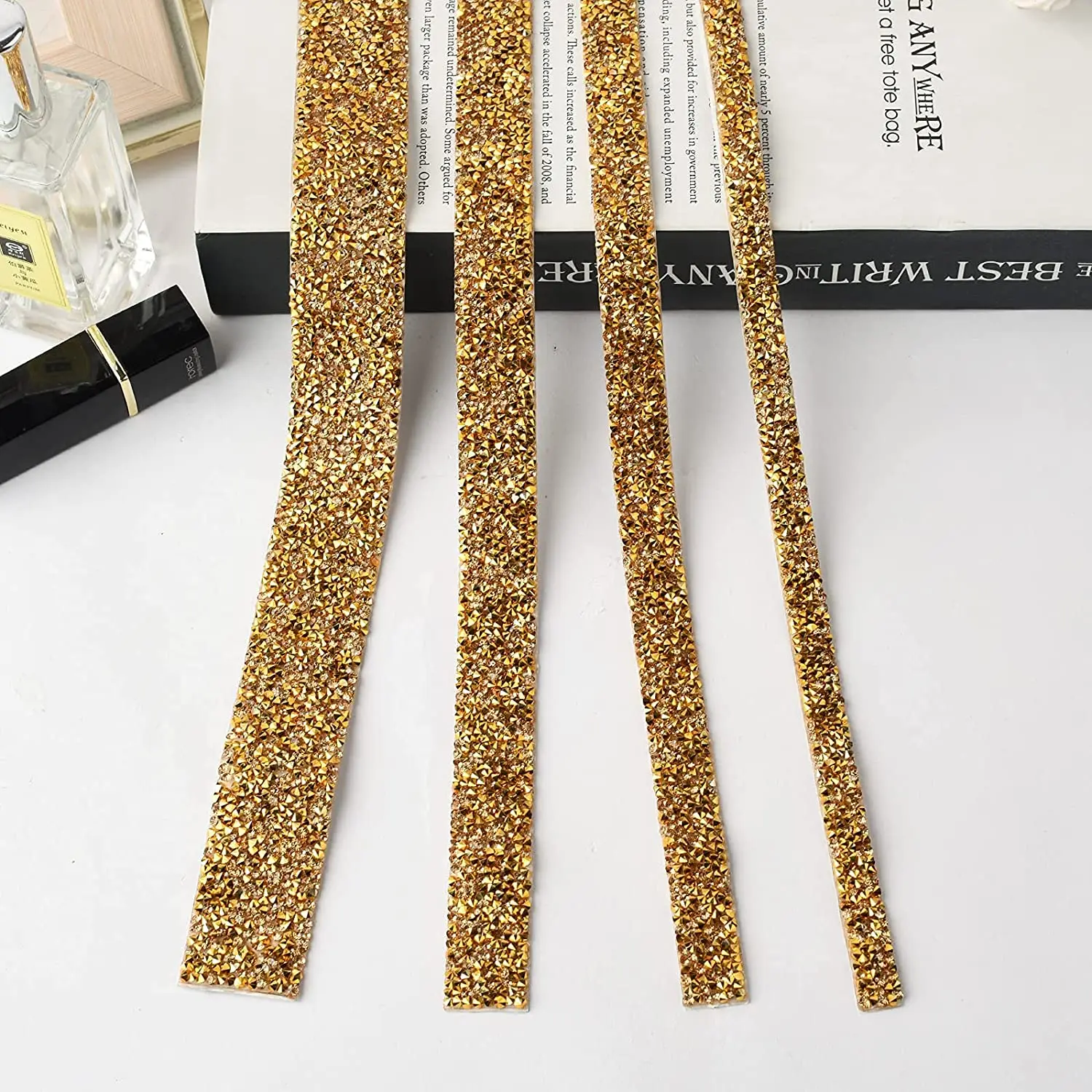 1 ярд самоклеящаяся лента со стразами и золотыми кристаллами аппликатор для