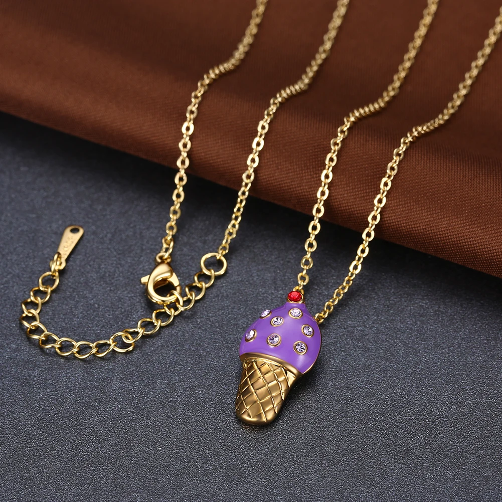 

INALIS Sweet Cute Ice Cream Pendant Necklaces Charm Romantic With Rhinestone Women Necklace Prom Festival Fashion Jewelry Gift