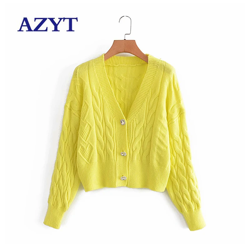 

Женский короткий кардиган с V-образным вырезом, на пуговицах