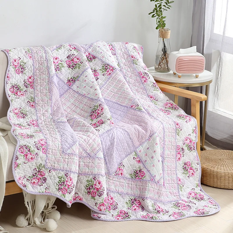 CHAUSUB Cotton Quilt 1PC Bedspread on the Bed Floral Printed Coverlet Twin Size Blanket for Bed 150x200cm Quilted Sofa Cover