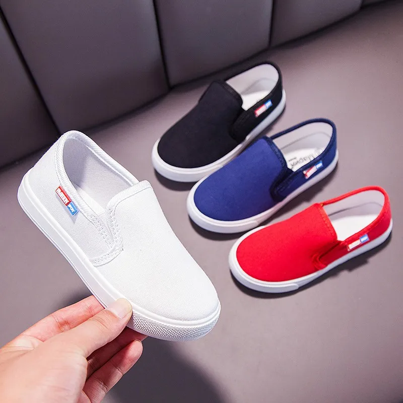 

Korean Children's Canvas For Boys And Girls 2021 New Breathable Sneakers Primary School White Shoes Overfoot Casual Shoes