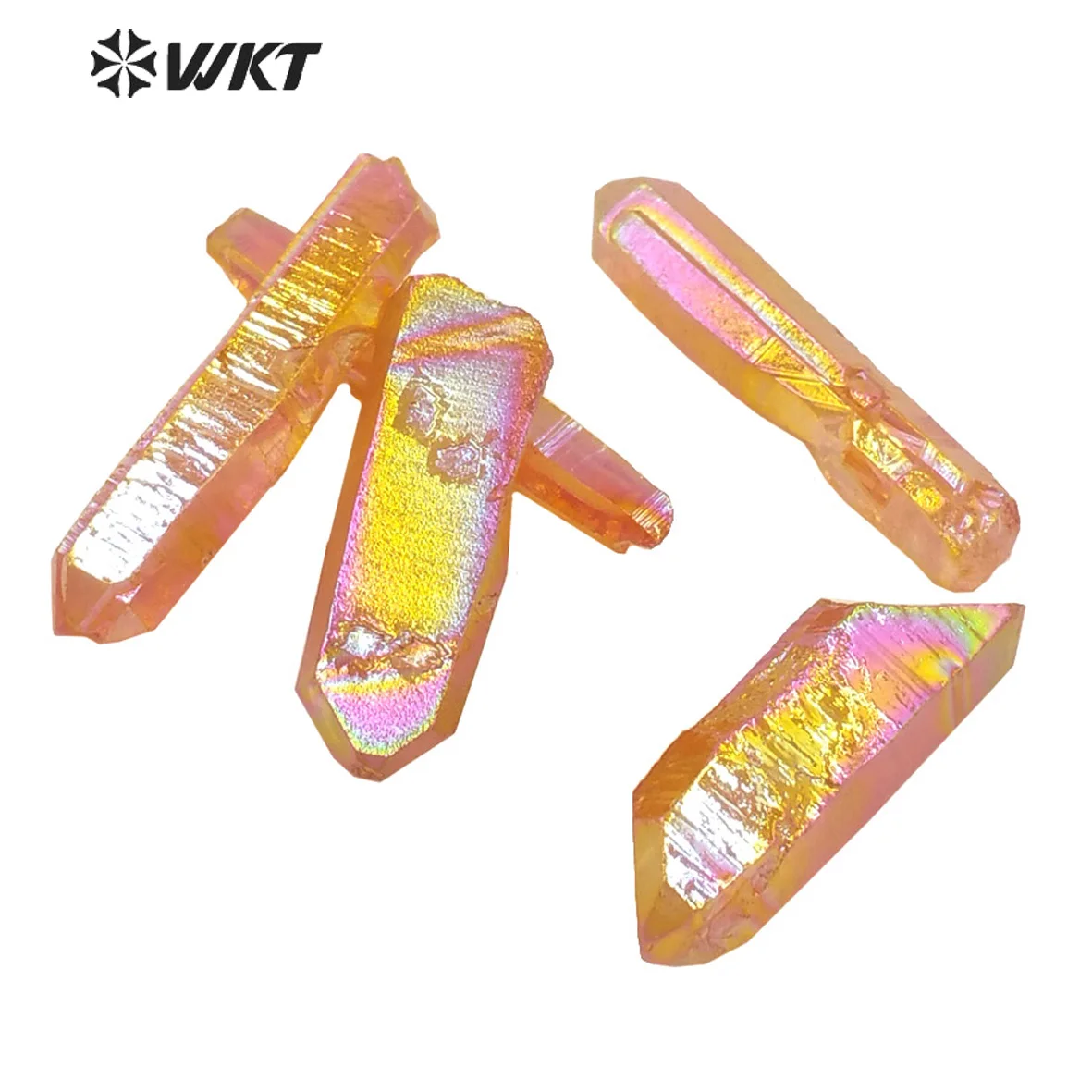 WT-G066 великолепный желтый мандарин Aura crystal point красивый необработанный титановый