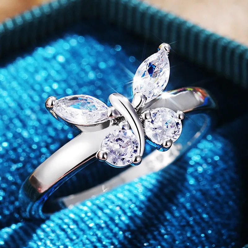 

MFY Shiny Cute Butterfly Insect Shaped Crystal Rhinestone Zircon Ladies Ring Fashion Girl Party Wedding Jewelry Accessories